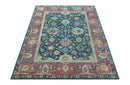 Custom Made Traditional Oushak Design Teal Hand Tufted Wool  Rug