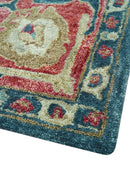 Custom Made Traditional Oushak Design Teal Hand Tufted Wool  Rug