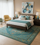 Custom Made Traditional Serapi Design Blue And Yellow Hand Tufted Wool Rug