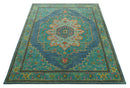 Custom Made Traditional Serapi Design Blue And Yellow Hand Tufted Wool Rug