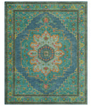 Custom Made Traditional Serapi Design Blue And Yellow Hand Tufted Wool Rug