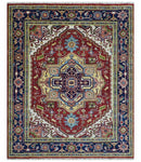 Custom Made Traditional Serapi Rust And Blue Hand Knotted wool area rug