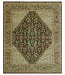 Custom Made Traditional Tribal Beige And Brown Hand Knotted wool area rug