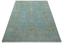 Custom Made Traditional Turkish Blue And Green Hand Knotted Wool Rug