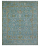 Custom Made Traditional Turkish Blue And Green Hand Knotted Wool Rug