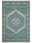 Custom Made Traditional Turkish Blue And Ivory Hand Knotted Wool Area Rug