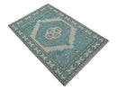 Custom Made Traditional Turkish Blue And Ivory Hand Knotted Wool Area Rug