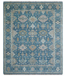 Custom Made Traditional Turkish Blue Hand knotted Wool Rug