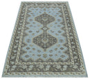 Custom Made Traditional Turkish design Blue And Brown Hand Knotted Wool Area Rug