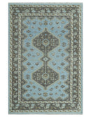 Custom Made Traditional Turkish design Blue And Brown Hand Knotted Wool Area Rug