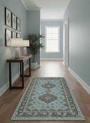 Custom Made Traditional Turkish design Blue And Brown Hand Knotted Wool Area Rug