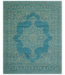 Custom Made Traditional Turkish Design Blue Hand Knotted Wool Area Rug
