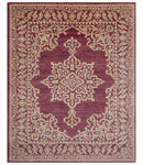 Custom Made Traditional Turkish Maroon And Beige Hand Knotted Wool Rug