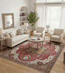 Custom Made Traditional Turkish Red And Brown Hand Knotted Wool Rug