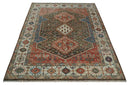 Custom made Traditional Vintage Style Green, Rust and Ivory Turkish design wool Area Rug