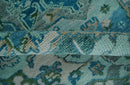 Custom Made Transitional Aqua and Ivory Hand Knotted Antique Style Traditional Wool Rug