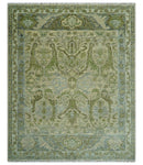 Custom Made Transitional Beige, Green and Blue Hand Knotted wool area rug