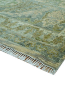 Custom Made Transitional Beige, Green and Blue Hand Knotted wool area rug