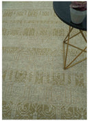 Custom Made Transitional Design Beige Hand Knotted Wool Area Rug