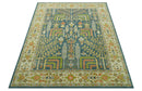 Custom Made Tree of Life Beige And Teal Floral Design Hand Tufted  Wool Area Rug