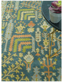 Custom Made Tree of Life Beige And Teal Floral Design Hand Tufted  Wool Area Rug
