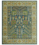 Custom Made Tree of Life Beige And Teal Floral Design Hand Tufted  Wool Area Rug