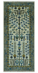 Custom Made Tree of life Hand Knotted Antique Ivory, Blue and Gray Wool area Rug