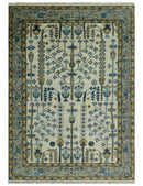 Custom Made Tree of life Hand Knotted Antique Ivory, Blue and Gray Wool area Rug