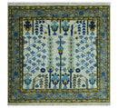 Custom Made Tree of life Hand Knotted Antique Ivory, Blue and Gray Wool area Rug