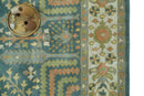 Custom Made Tree of life Traditional Teal, Silver, Green and Dark Peach wool Rug