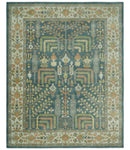 Custom Made Tree of life Traditional Teal, Silver, Green and Dark Peach wool Rug