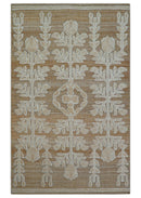 Custom Made Tribal Brown And Ivory Hand Knotted Wool and Jute Rug