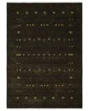 Custom Made Tribal look Greenish-Brown Traditional Hand loom Wool Area Rug