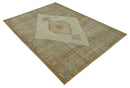Custom Made Turkish Design Beige and Blue Hand Knotted Wool Rug