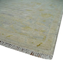 Custom Made Washed Out Hand Knotted Antique Ivory, Silver and Olive Traditional Wool Rug