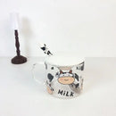 Cute cartoon cow pattern glass mug with spoon lid dining room