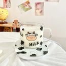 Cute cartoon cow pattern glass mug with spoon lid dining room