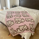 Cute cartoon pink & beige cat flannel blanket bedroom throw