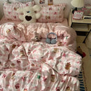 Cute cartoon washed cotton bedding set cream & blue bedroom sheets