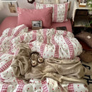 Cute cartoon washed cotton bedding set cream & blue bedroom sheets