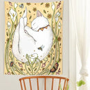 Cute cat botanical flower ins style cream tapestry bedroom wall art