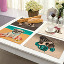 Cute dog linen dining mats set of 6 pug illustrations