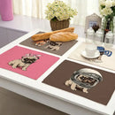 Cute dog linen dining mats set of 6 pug illustrations