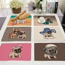 Cute dog linen dining mats set of 6 pug illustrations