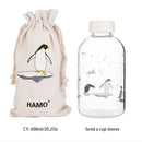 DecorBites™ Blue Glass Water Bottle 600ml Cute Polar Bear Seal Design Waterbottle