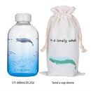 DecorBites™ Blue Glass Water Bottle 600ml Cute Polar Bear Seal Design Waterbottle