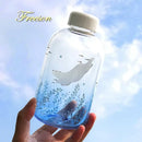 DecorBites™ Blue Glass Water Bottle 600ml Cute Polar Bear Seal Design Waterbottle