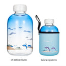 DecorBites™ Blue Glass Water Bottle 600ml Cute Polar Bear Seal Design Waterbottle