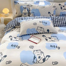 Cute printed cotton duvet cover cream & navy bedroom bedding set