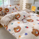 Cute printed cotton duvet cover cream & navy bedroom bedding set